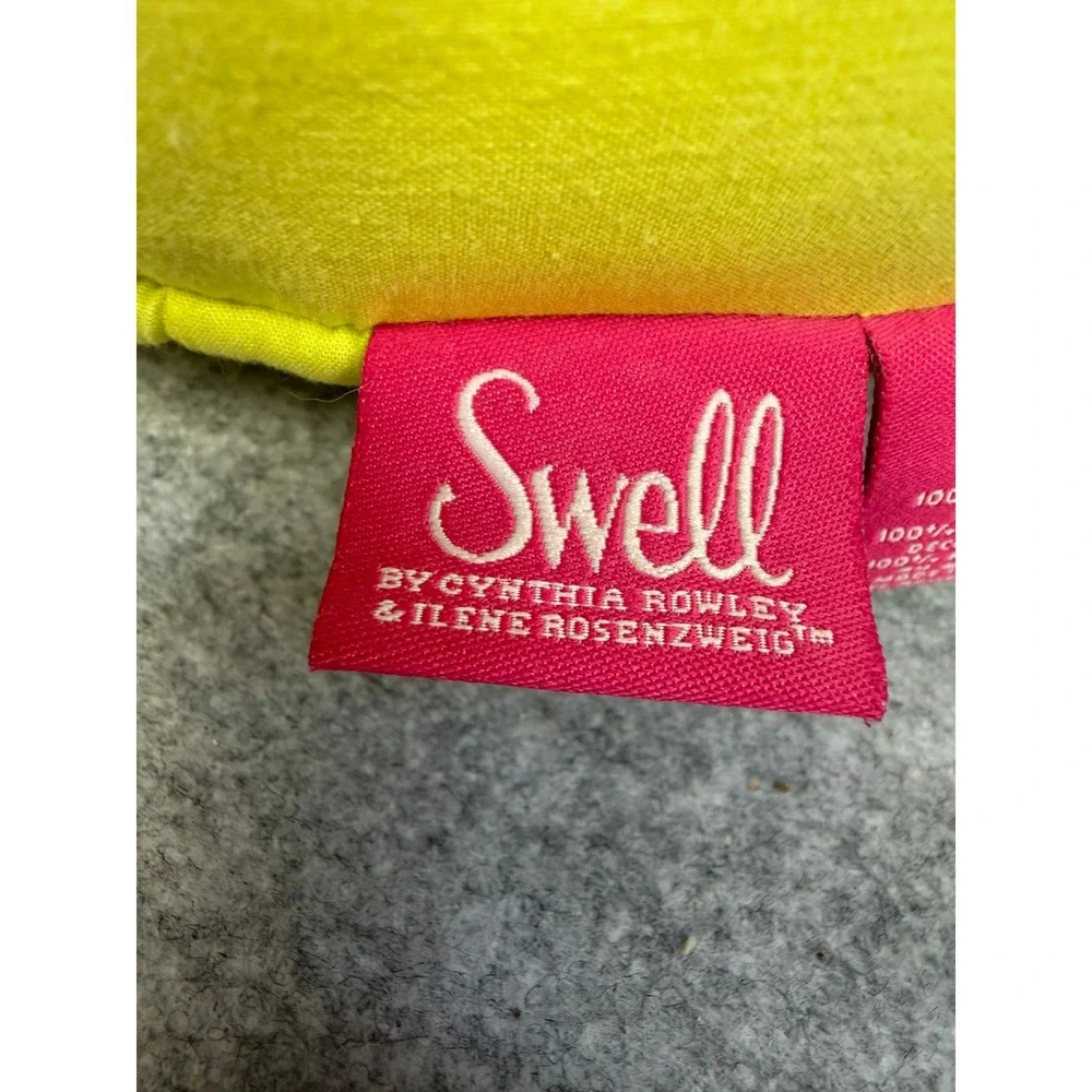 Swell Cynthia Rowley Pink Rose Flower Lime Yellow Round Decorative Throw Pillow